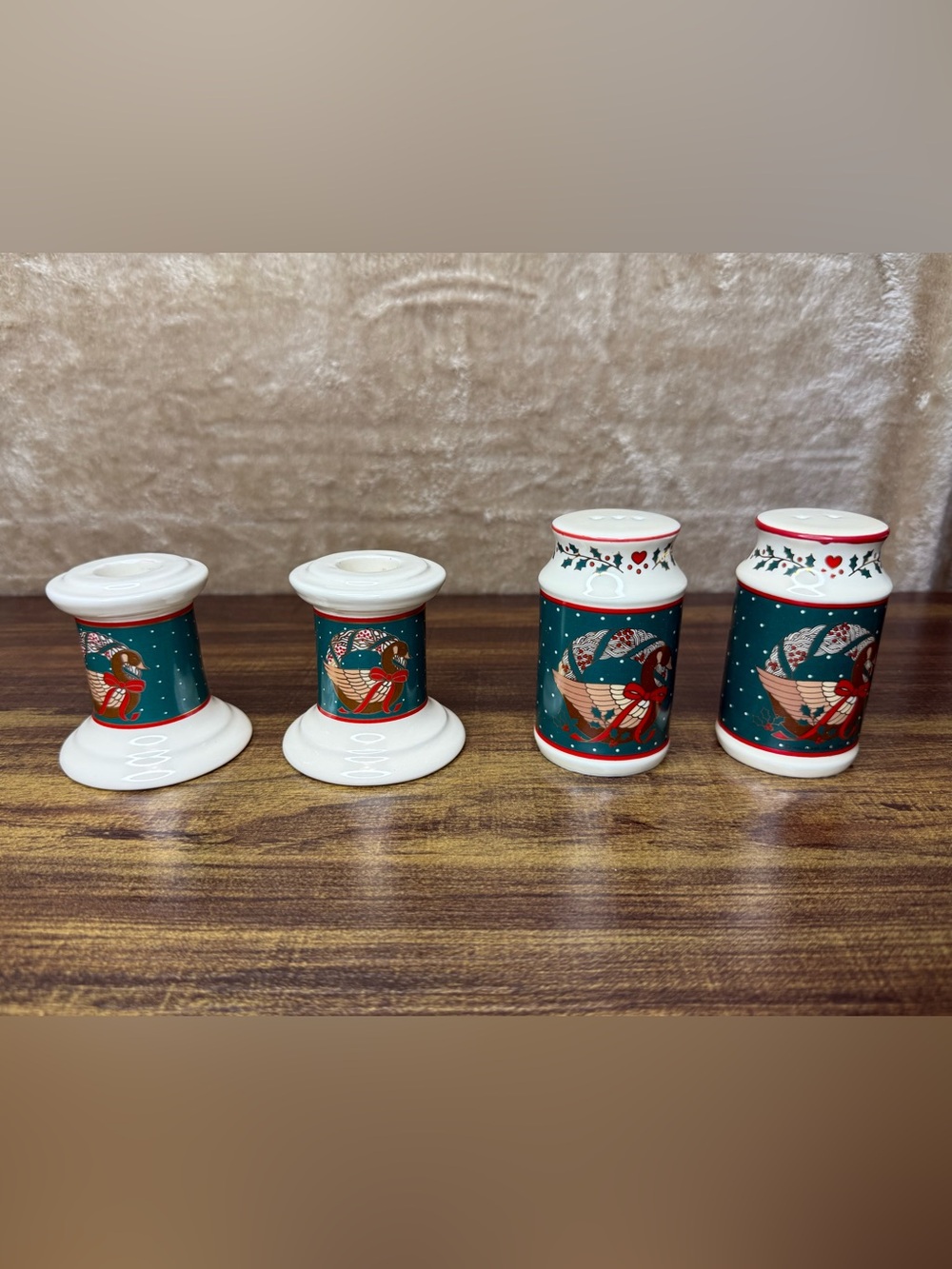 Cottagecore Christmas Goose Salt & Pepper Shakers Candle Holder Hallmark Holiday
